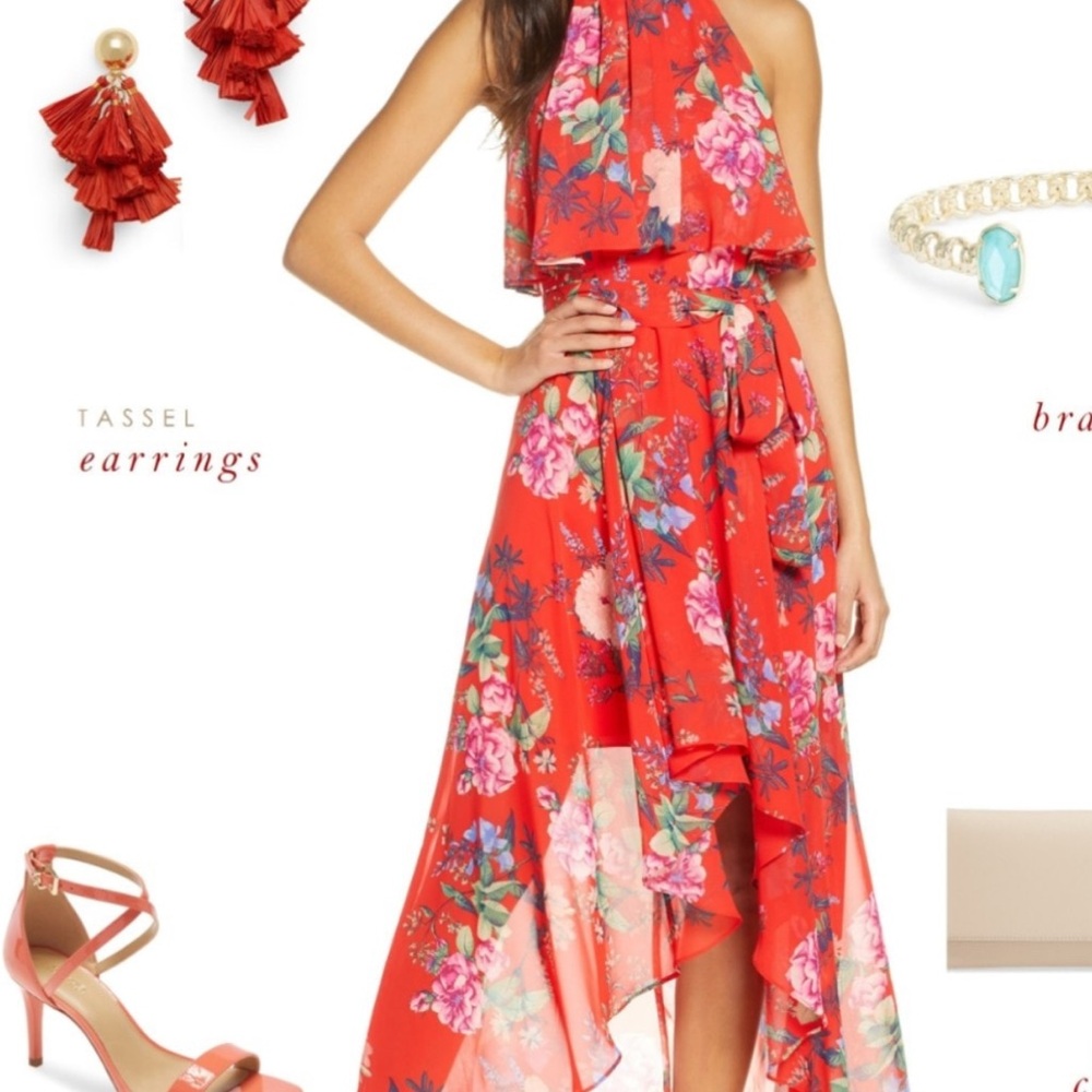 Eliza J Red Floral Asymmetrical Dress